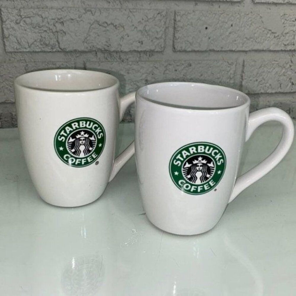 Starbucks Classic White Ceramic Coffee Mugs/Cups Set of 2 with Iconic Siren Logo